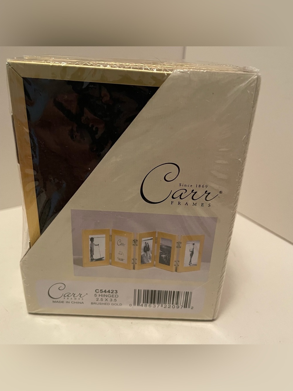 Vintage Carr Folding Brushed Gold Brass Standing 5 Picture Photo Frames 2.3x3.5